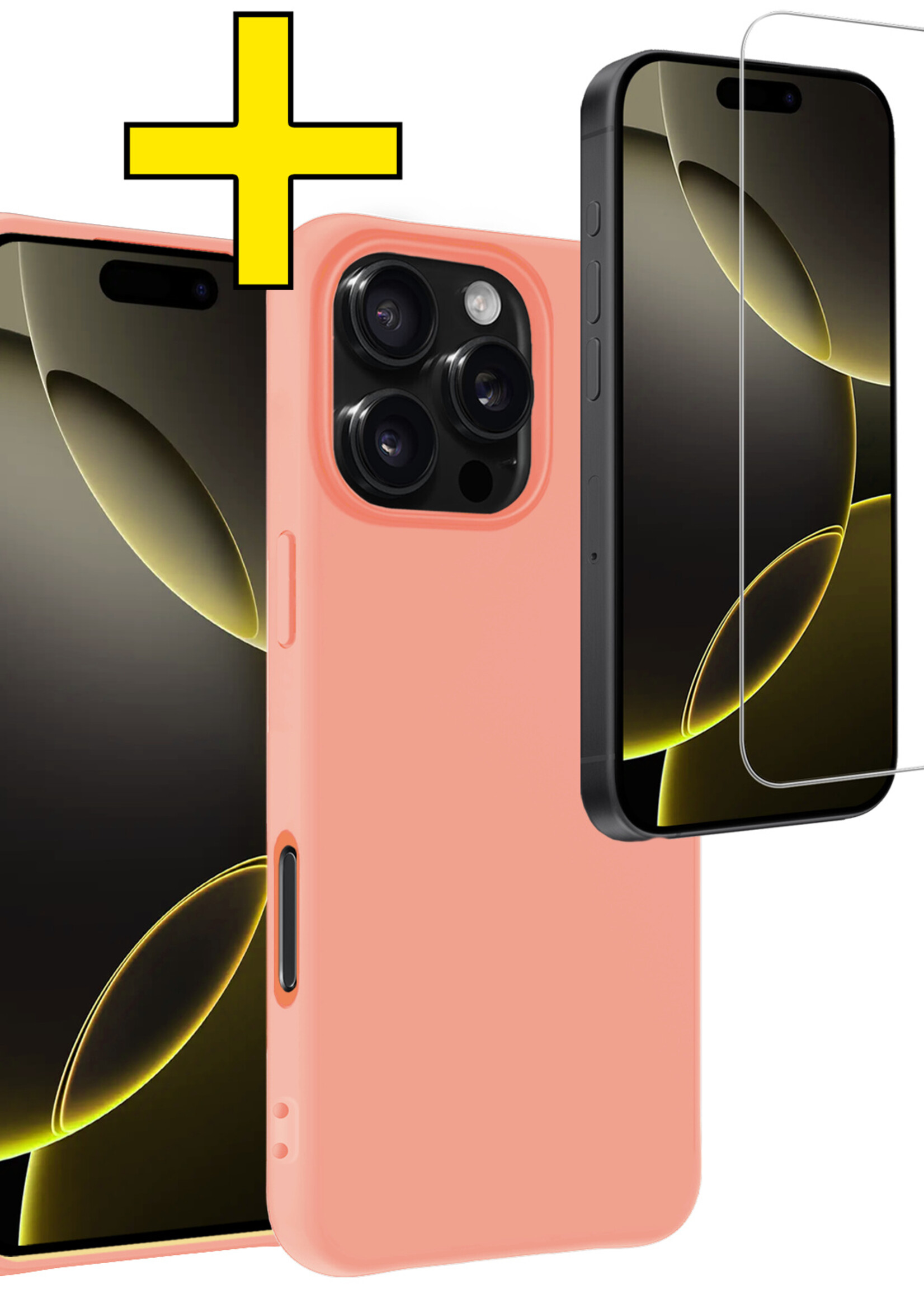 LUQ Hoesje Geschikt voor iPhone 16 Pro Max Hoesje Siliconen Case Met Screenprotector - Hoes Geschikt voor iPhone 16 Pro Max Hoes Siliconen - Perzik