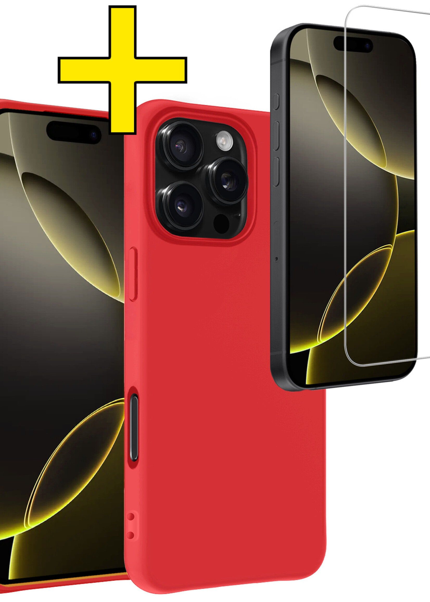 LUQ Hoesje Geschikt voor iPhone 16 Pro Max Hoesje Siliconen Case Met Screenprotector - Hoes Geschikt voor iPhone 16 Pro Max Hoes Siliconen - Rood
