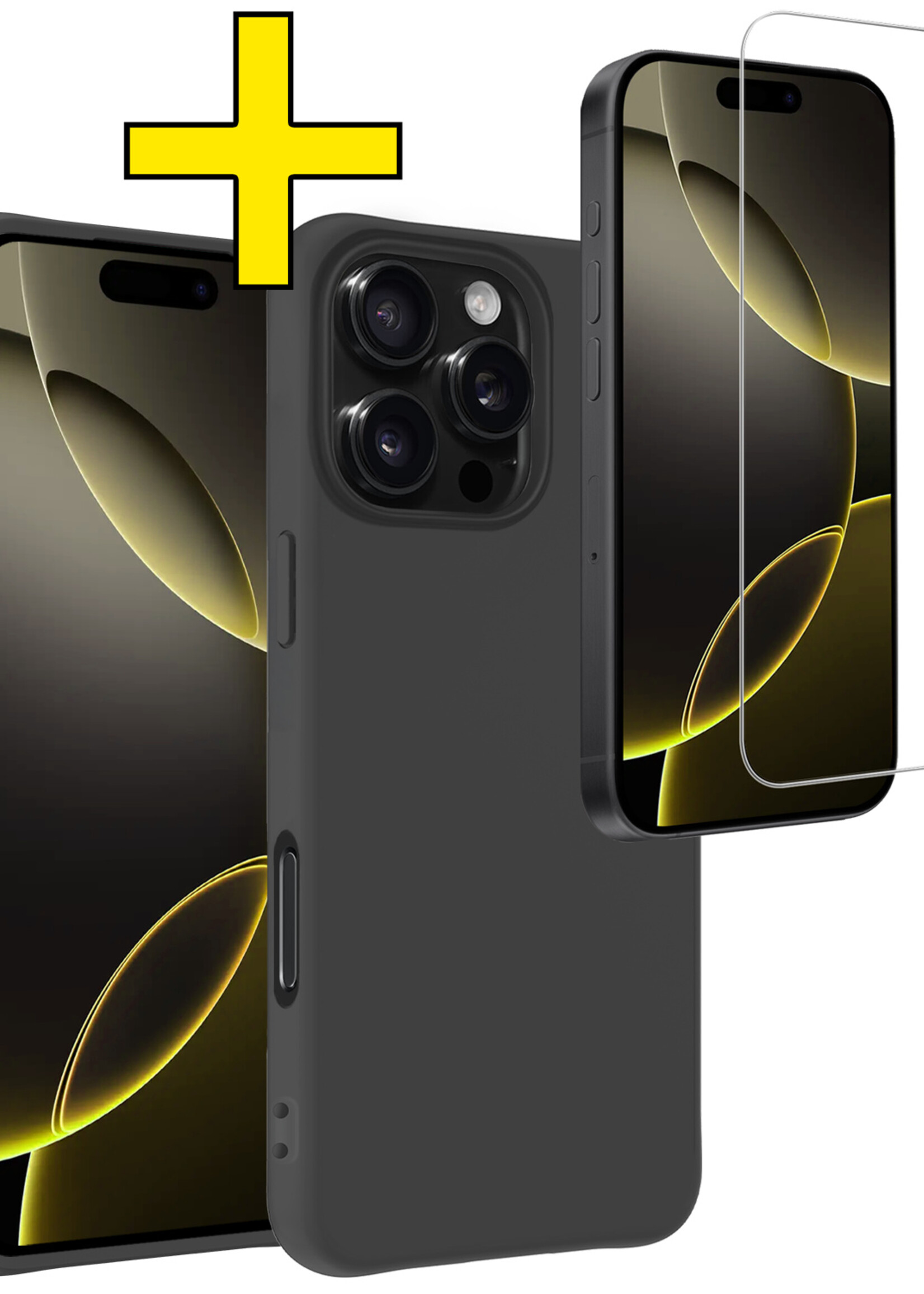 LUQ Hoesje Geschikt voor iPhone 16 Pro Max Hoesje Siliconen Case Met Screenprotector - Hoes Geschikt voor iPhone 16 Pro Max Hoes Siliconen - Zwart