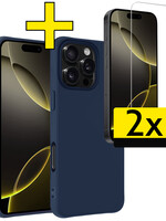 LUQ LUQ iPhone 16 Pro Max Hoesje Siliconen Met 2x Screenprotector Met Dichte Notch - Donkerblauw