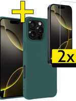 LUQ LUQ iPhone 16 Pro Max Hoesje Siliconen Met 2x Screenprotector Met Dichte Notch - Donkergroen
