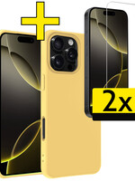 LUQ LUQ iPhone 16 Pro Max Hoesje Siliconen Met 2x Screenprotector Met Dichte Notch - Geel