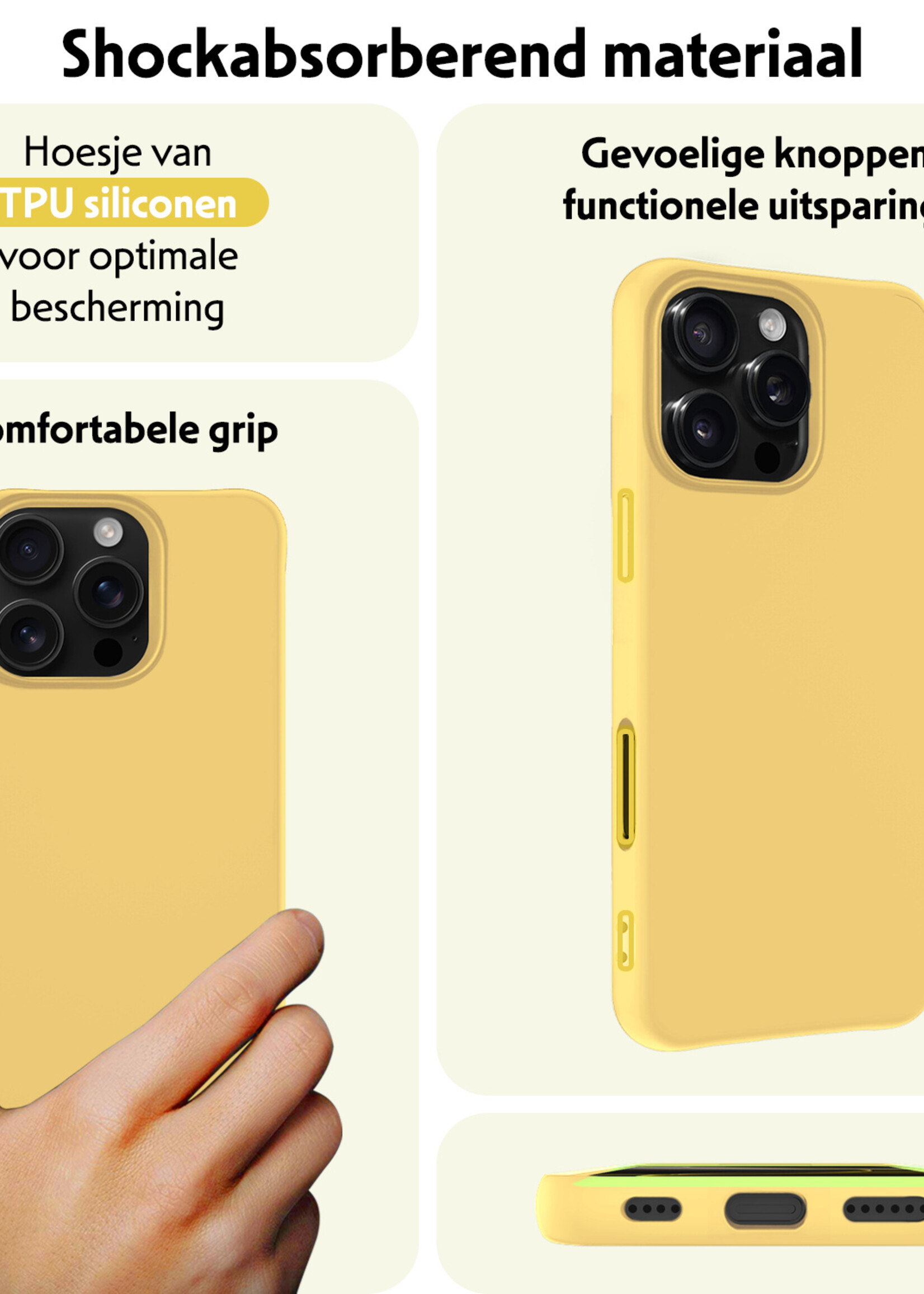 LUQ Hoesje Geschikt voor iPhone 16 Pro Max Hoesje Siliconen Case Met 2x Screenprotector - Hoes Geschikt voor iPhone 16 Pro Max Hoes Siliconen - Geel