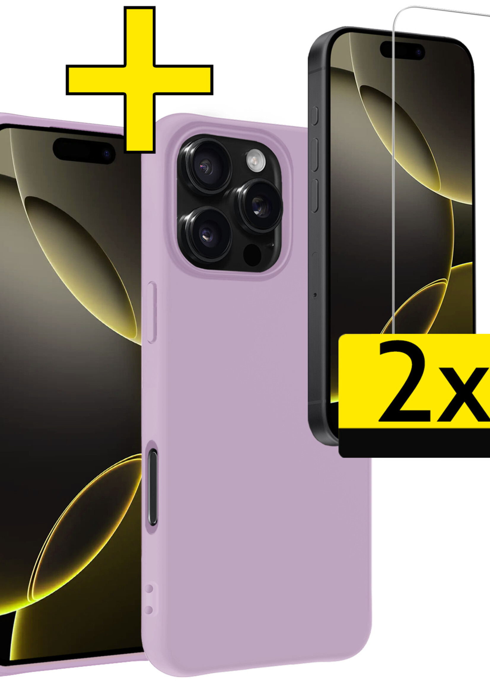LUQ Hoesje Geschikt voor iPhone 16 Pro Max Hoesje Siliconen Case Met 2x Screenprotector - Hoes Geschikt voor iPhone 16 Pro Max Hoes Siliconen - Lila