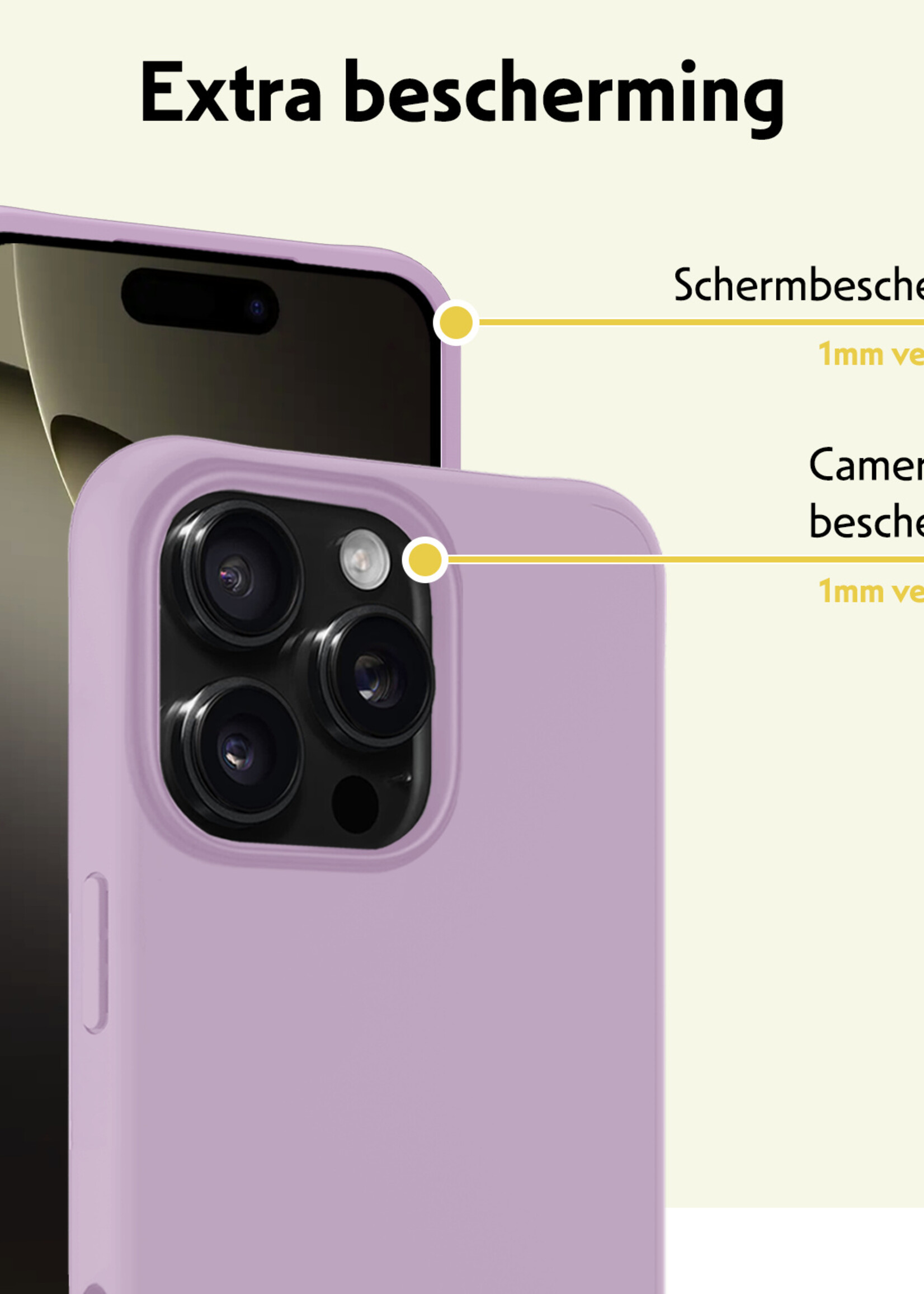 LUQ Hoesje Geschikt voor iPhone 16 Pro Max Hoesje Siliconen Case Met 2x Screenprotector - Hoes Geschikt voor iPhone 16 Pro Max Hoes Siliconen - Lila