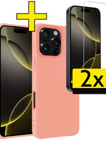 LUQ LUQ iPhone 16 Pro Max Hoesje Siliconen Met 2x Screenprotector Met Dichte Notch - Perzik