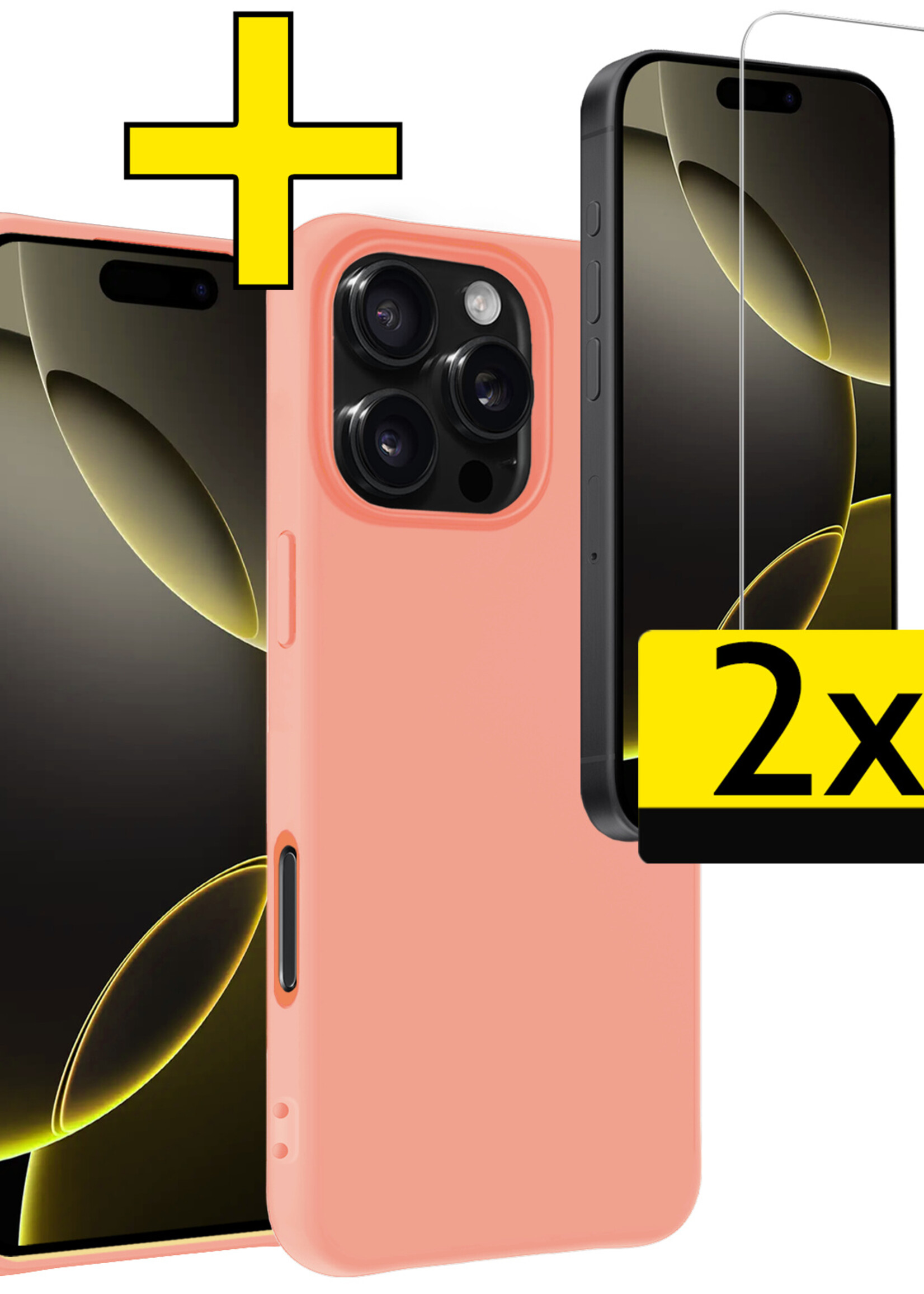 LUQ Hoesje Geschikt voor iPhone 16 Pro Max Hoesje Siliconen Case Met 2x Screenprotector - Hoes Geschikt voor iPhone 16 Pro Max Hoes Siliconen - Perzik