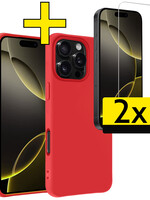 LUQ LUQ iPhone 16 Pro Max Hoesje Siliconen Met 2x Screenprotector Met Dichte Notch - Rood