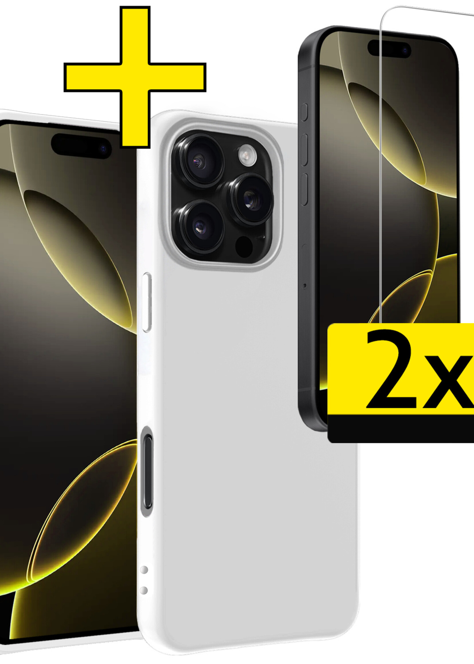 LUQ Hoesje Geschikt voor iPhone 16 Pro Max Hoesje Siliconen Case Met 2x Screenprotector - Hoes Geschikt voor iPhone 16 Pro Max Hoes Siliconen - Wit