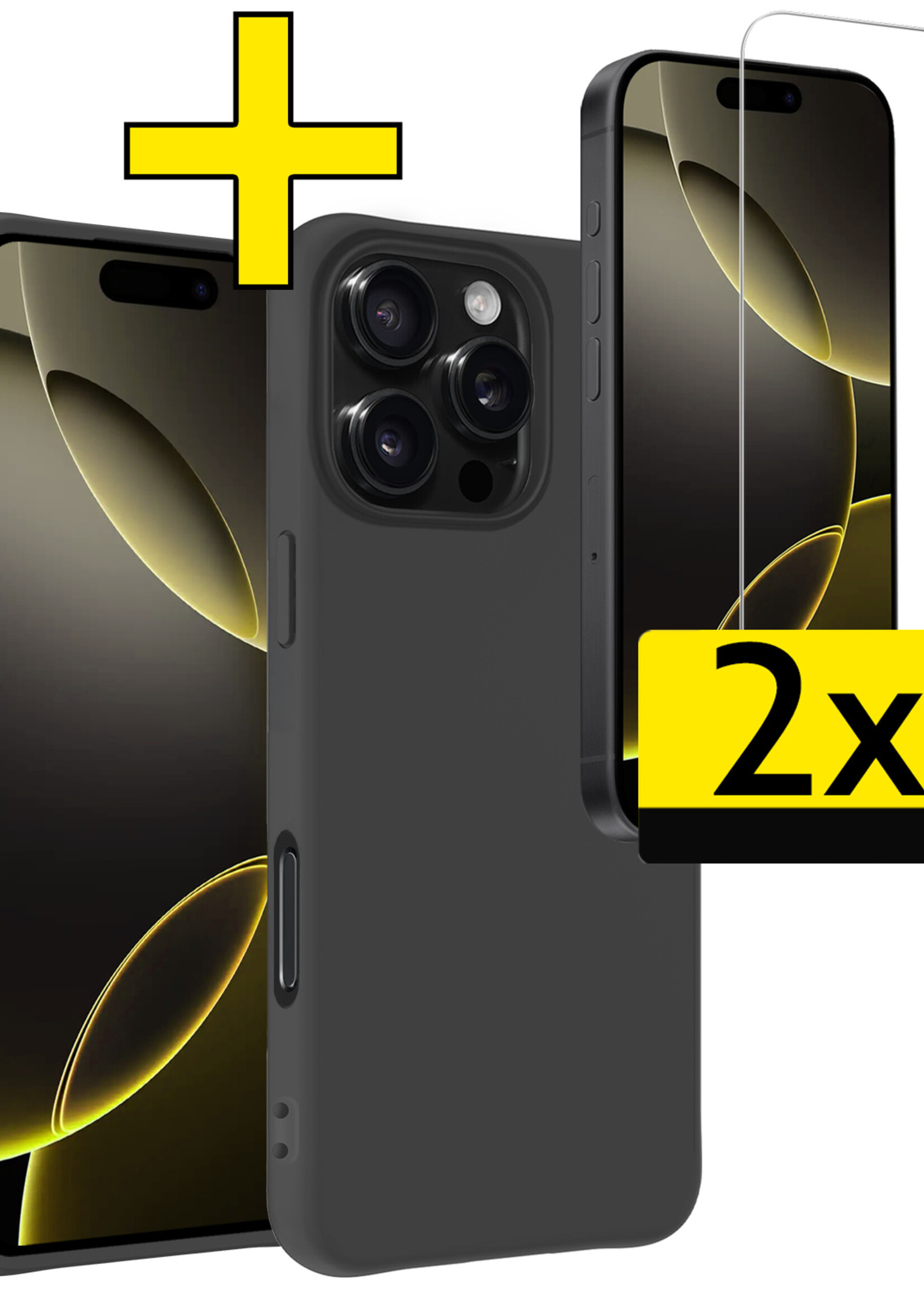 LUQ Hoesje Geschikt voor iPhone 16 Pro Max Hoesje Siliconen Case Met 2x Screenprotector - Hoes Geschikt voor iPhone 16 Pro Max Hoes Siliconen - Zwart