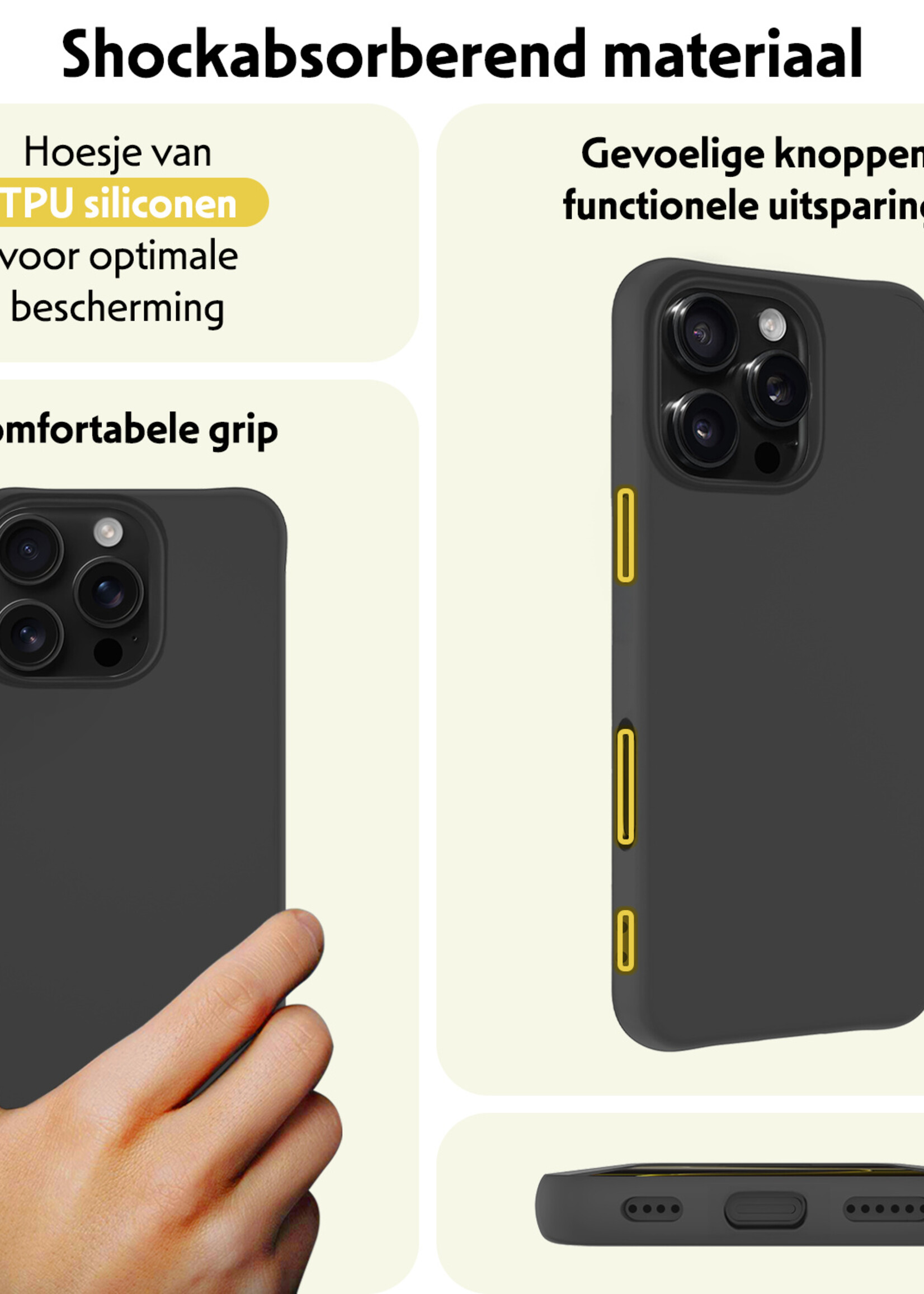 LUQ Hoesje Geschikt voor iPhone 16 Pro Max Hoesje Siliconen Case Met 2x Screenprotector - Hoes Geschikt voor iPhone 16 Pro Max Hoes Siliconen - Zwart