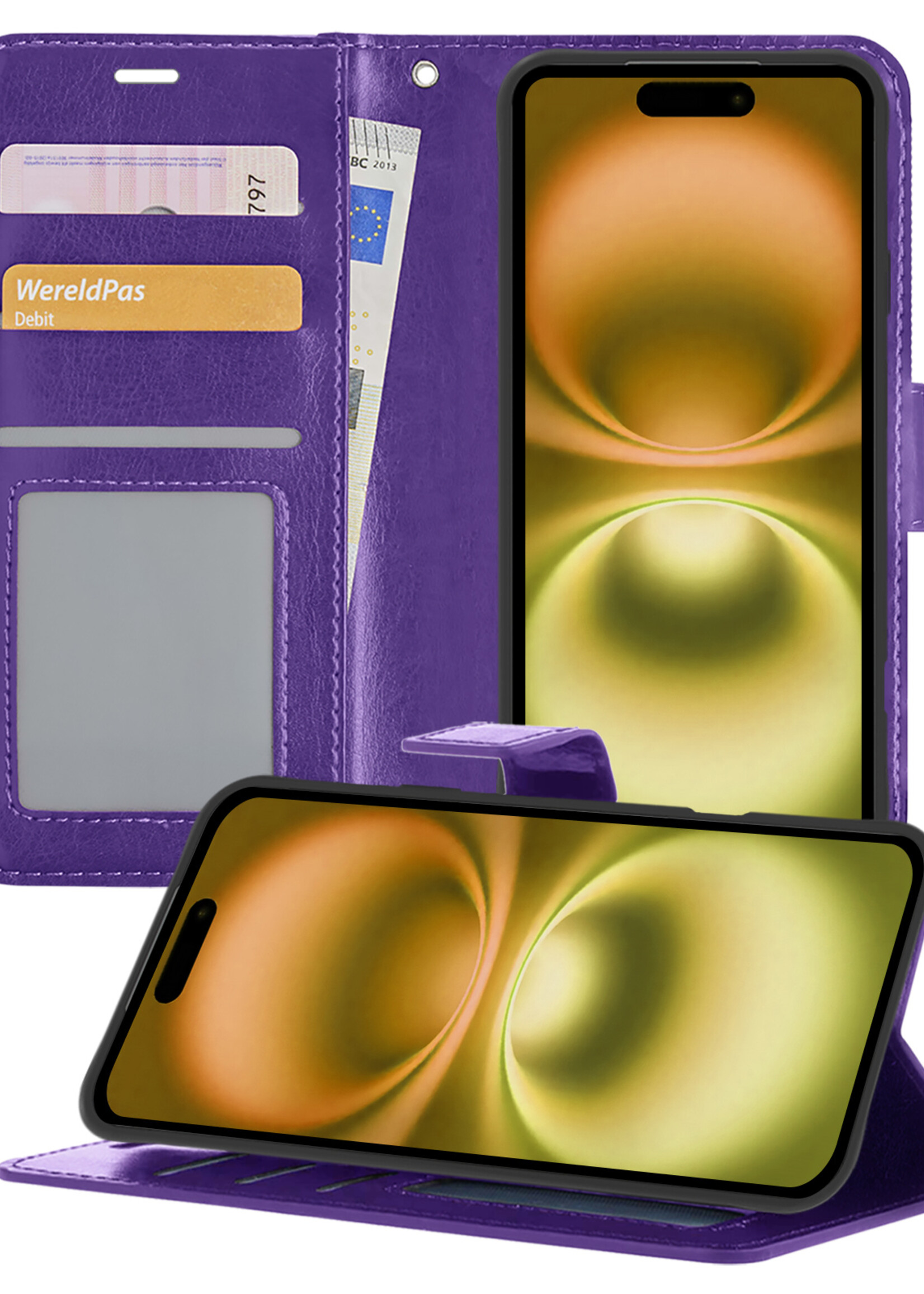LUQ Hoesje Geschikt voor iPhone 16 Hoesje Book Case Hoes Wallet Cover - Hoes Geschikt voor iPhone 16 Hoesje Bookcase Hoes - Paars