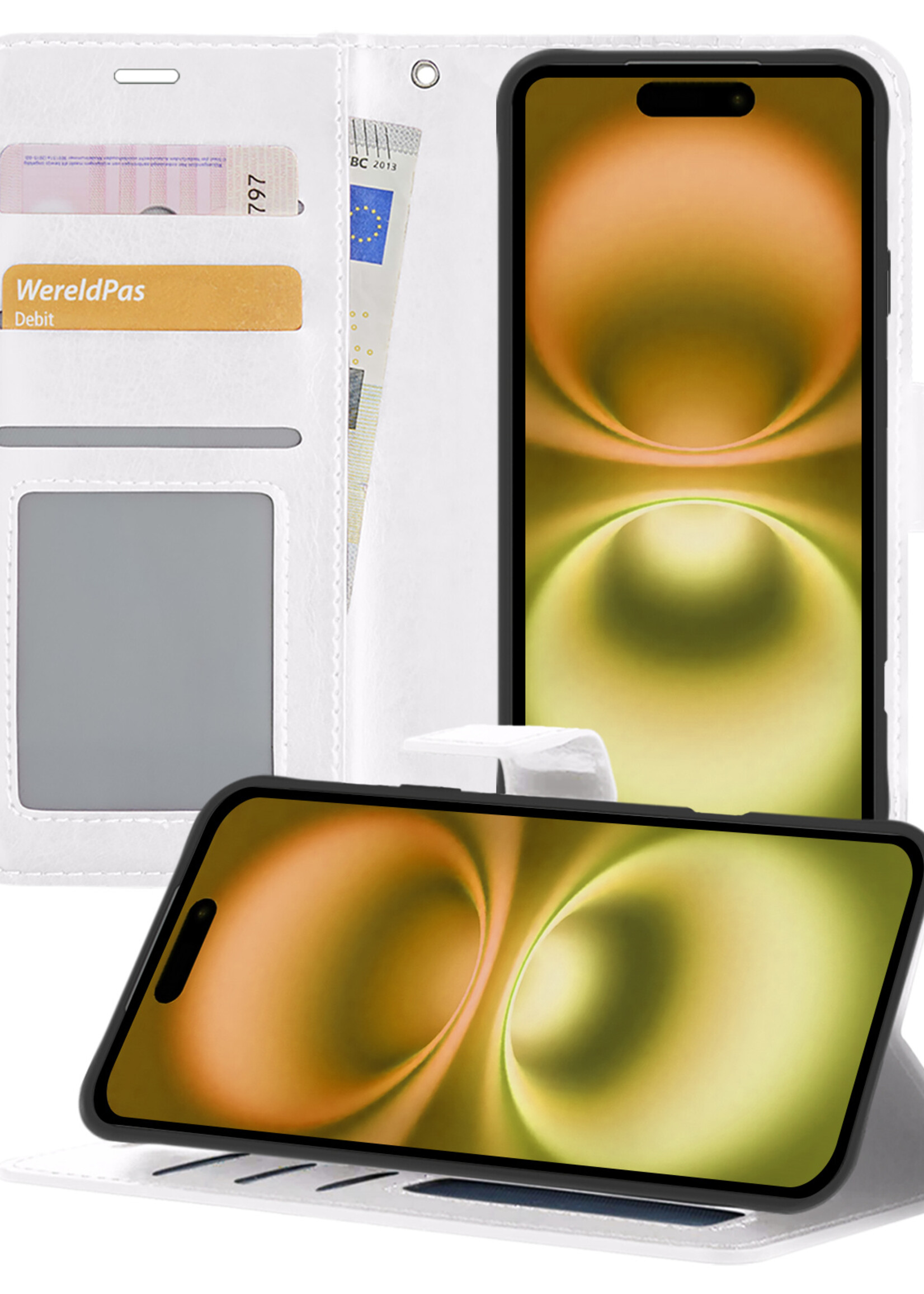 LUQ Hoesje Geschikt voor iPhone 16 Hoesje Book Case Hoes Wallet Cover - Hoes Geschikt voor iPhone 16 Hoesje Bookcase Hoes - Wit