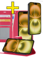 LUQ LUQ iPhone 16 Hoesje Bookcase Met Screenprotector - Donkerroze