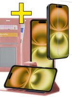 LUQ LUQ iPhone 16 Hoesje Bookcase Met Screenprotector - Rose Goud