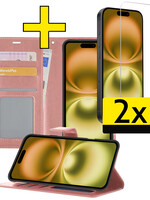 LUQ LUQ iPhone 16 Hoesje Bookcase Met 2x Screenprotector - Rose Goud