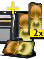 LUQ LUQ iPhone 16 Hoesje Bookcase Met 2x Screenprotector - Zwart