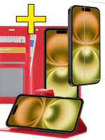 LUQ LUQ iPhone 16 Plus Hoesje Bookcase Met Screenprotector - Rood