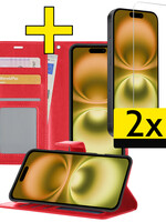 LUQ LUQ iPhone 16 Plus Hoesje Bookcase Met 2x Screenprotector - Rood