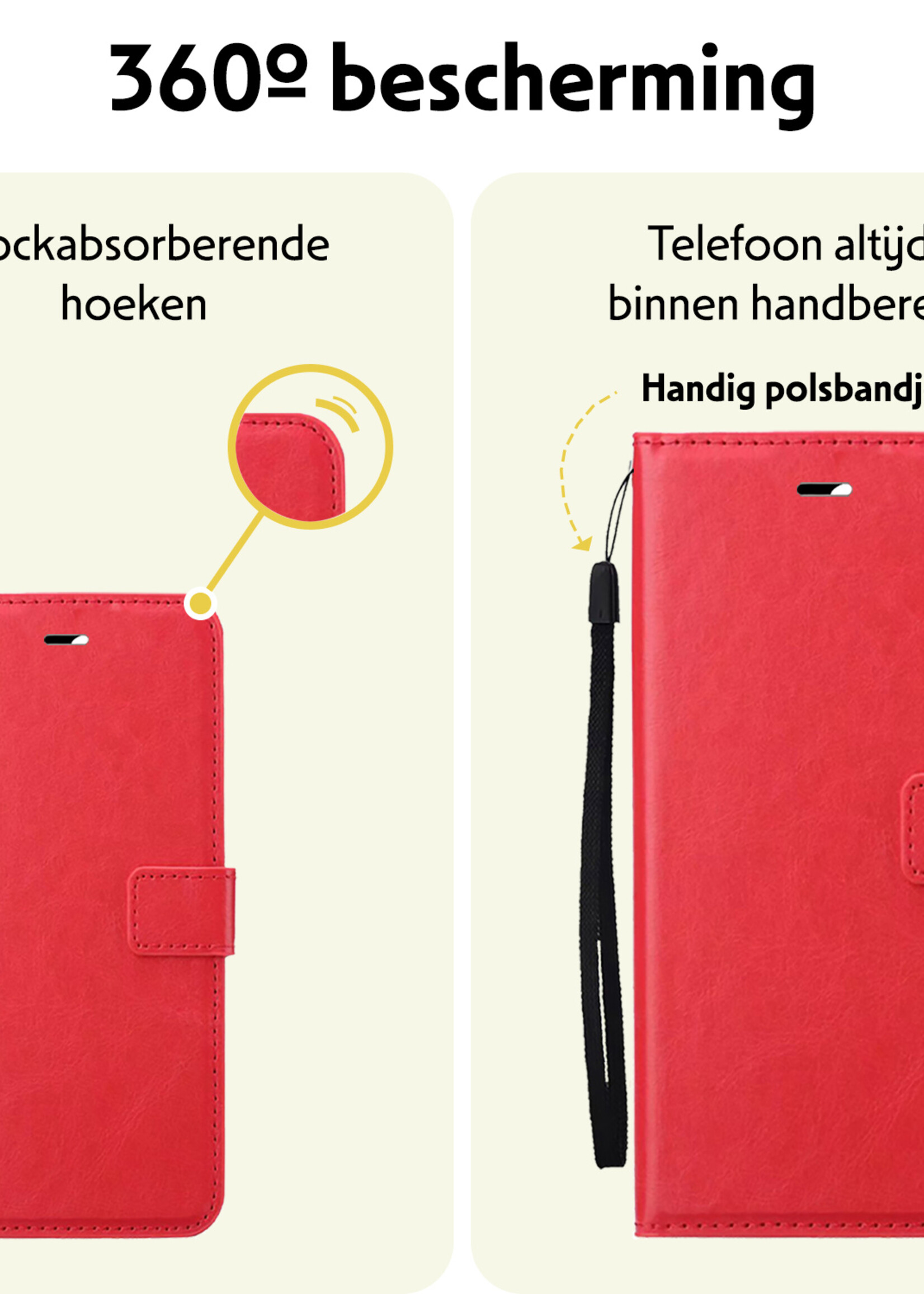 LUQ Hoesje Geschikt voor iPhone 16 Plus Hoesje Book Case Hoes Wallet Cover Met 2x Screenprotector - Hoes Geschikt voor iPhone 16 Plus Hoesje Bookcase Hoes - Rood