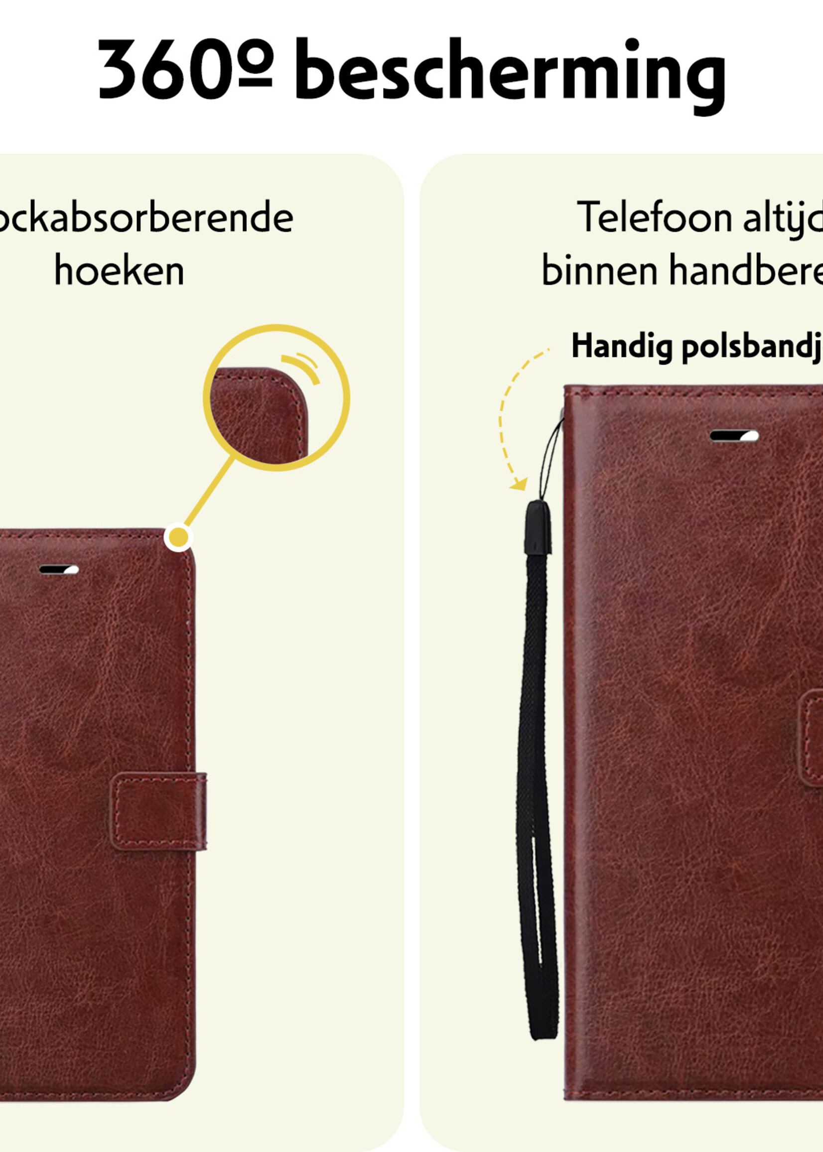 LUQ Hoesje Geschikt voor iPhone 16 Pro Hoesje Book Case Hoes Wallet Cover - Hoes Geschikt voor iPhone 16 Pro Hoesje Bookcase Hoes - Bruin