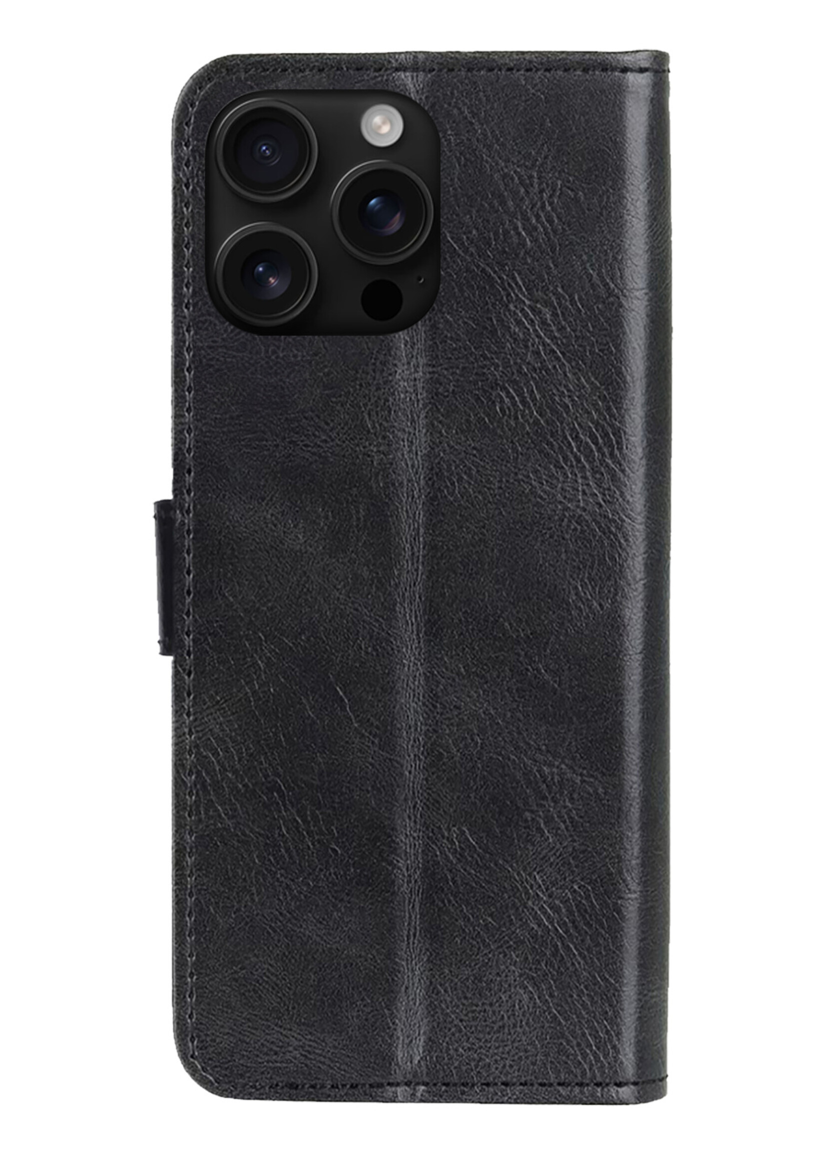 LUQ Hoesje Geschikt voor iPhone 16 Pro Hoesje Book Case Hoes Wallet Cover - Hoes Geschikt voor iPhone 16 Pro Hoesje Bookcase Hoes - Zwart