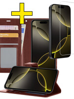 LUQ LUQ iPhone 16 Pro Hoesje Bookcase Met Screenprotector - Bruin