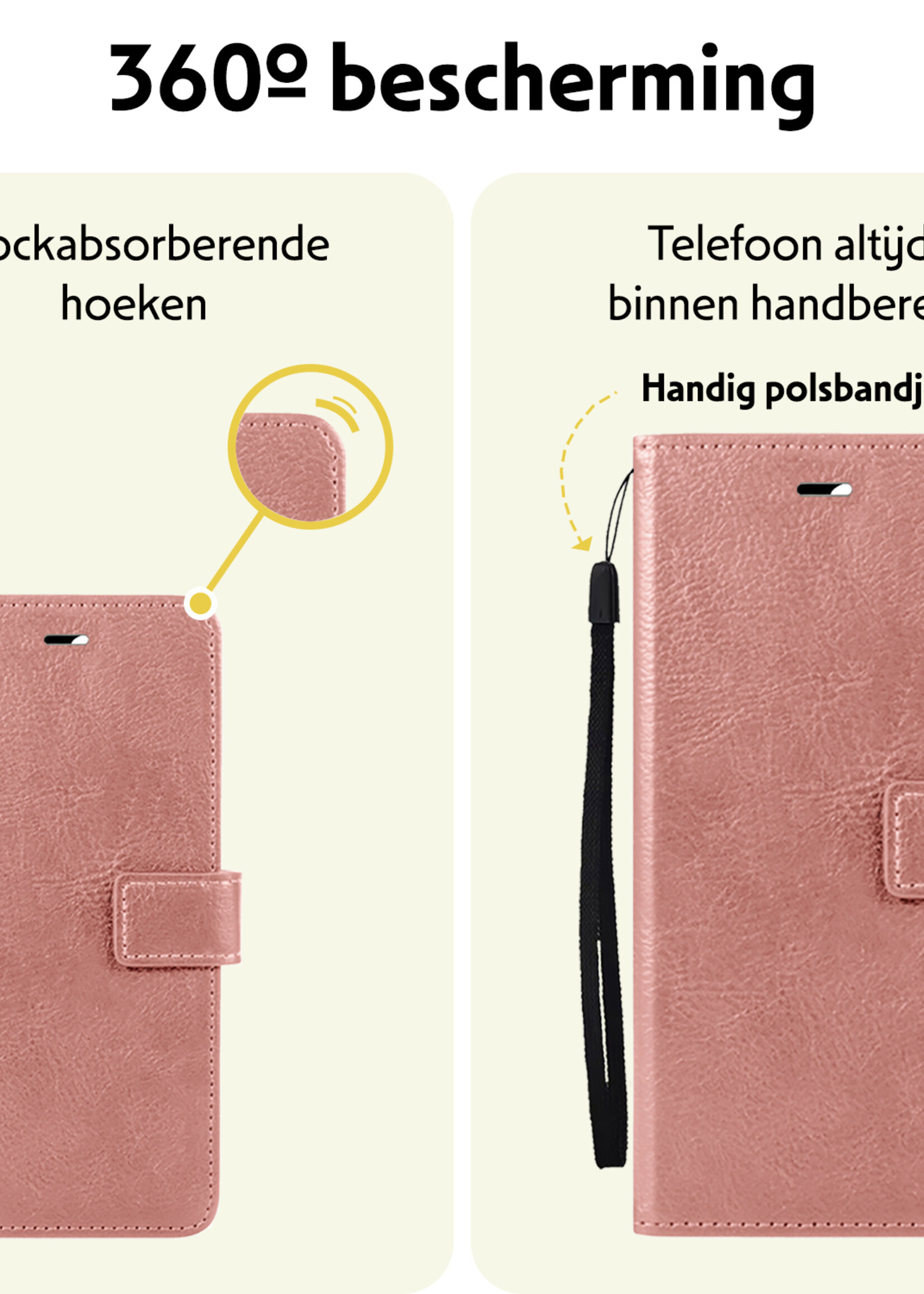 LUQ Hoesje Geschikt voor iPhone 16 Pro Hoesje Book Case Hoes Wallet Cover Met Screenprotector - Hoes Geschikt voor iPhone 16 Pro Hoesje Bookcase Hoes - Rosé goud