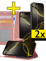 LUQ LUQ iPhone 16 Pro Hoesje Bookcase Met 2x Screenprotector - Rose Goud