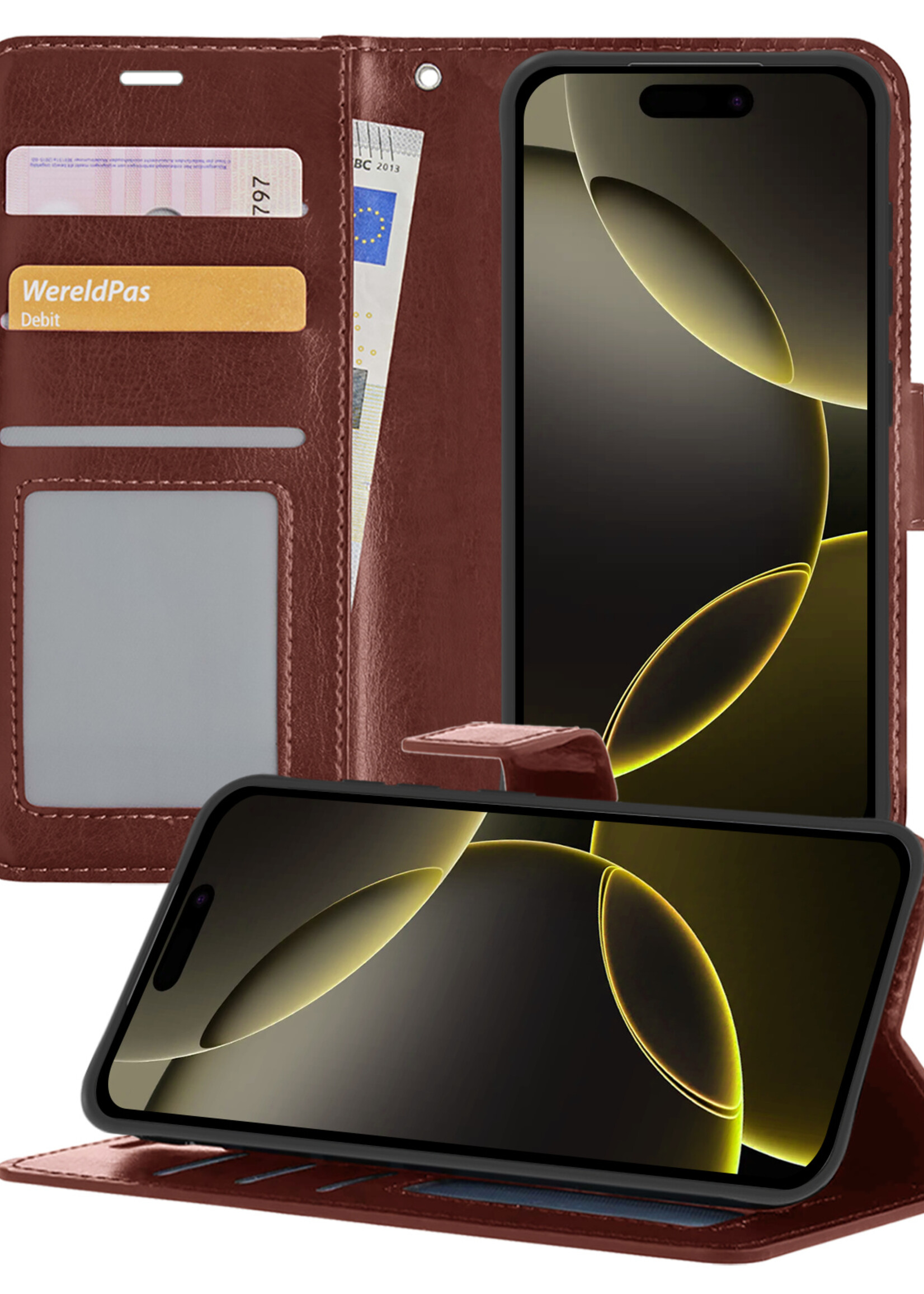 LUQ Hoesje Geschikt voor iPhone 16 Pro Max Hoesje Book Case Hoes Wallet Cover - Hoes Geschikt voor iPhone 16 Pro Max Hoesje Bookcase Hoes - Bruin