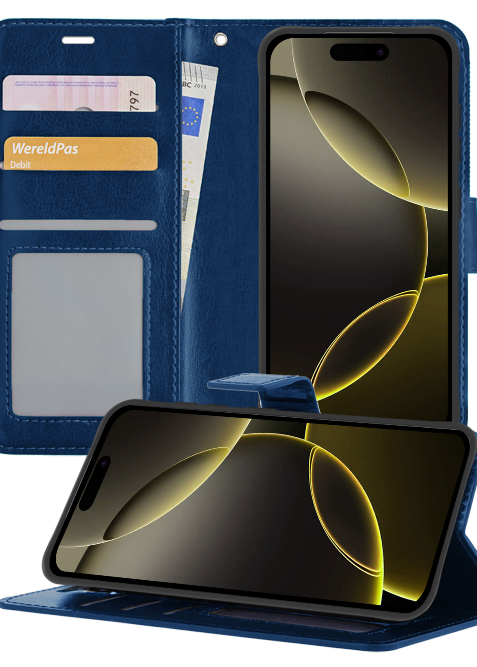 LUQ Hoesje Geschikt voor iPhone 16 Pro Max Hoesje Book Case Hoes Wallet Cover - Hoes Geschikt voor iPhone 16 Pro Max Hoesje Bookcase Hoes - Donkerblauw