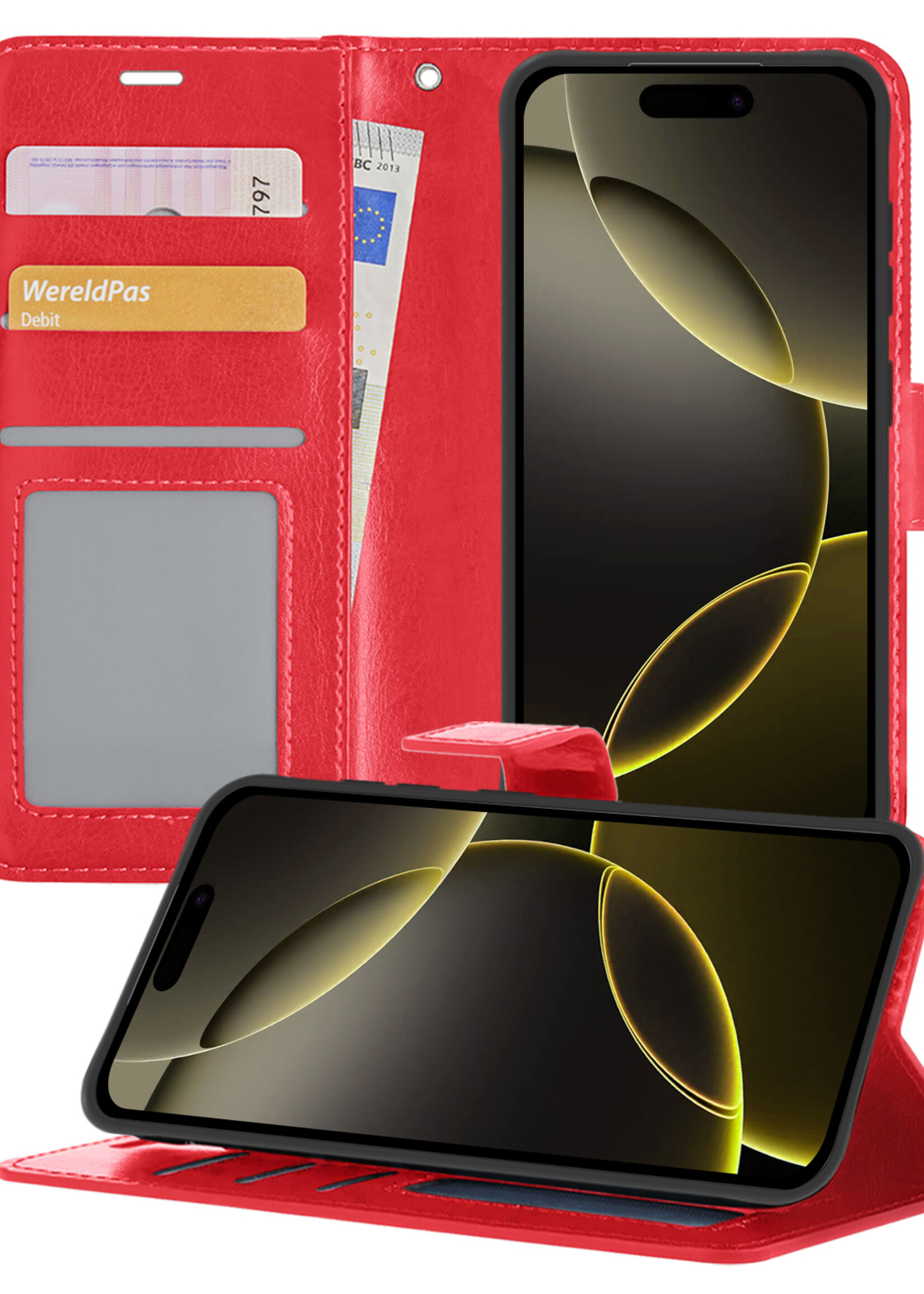 LUQ Hoesje Geschikt voor iPhone 16 Pro Max Hoesje Book Case Hoes Wallet Cover - Hoes Geschikt voor iPhone 16 Pro Max Hoesje Bookcase Hoes - Rood