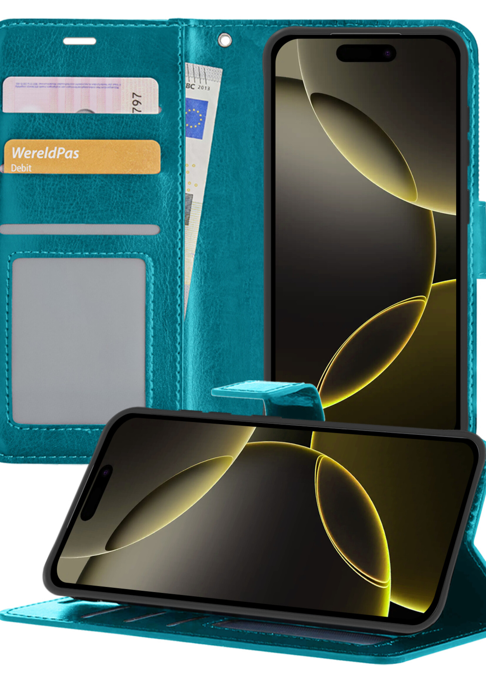 LUQ Hoesje Geschikt voor iPhone 16 Pro Max Hoesje Book Case Hoes Wallet Cover - Hoes Geschikt voor iPhone 16 Pro Max Hoesje Bookcase Hoes - Turquoise