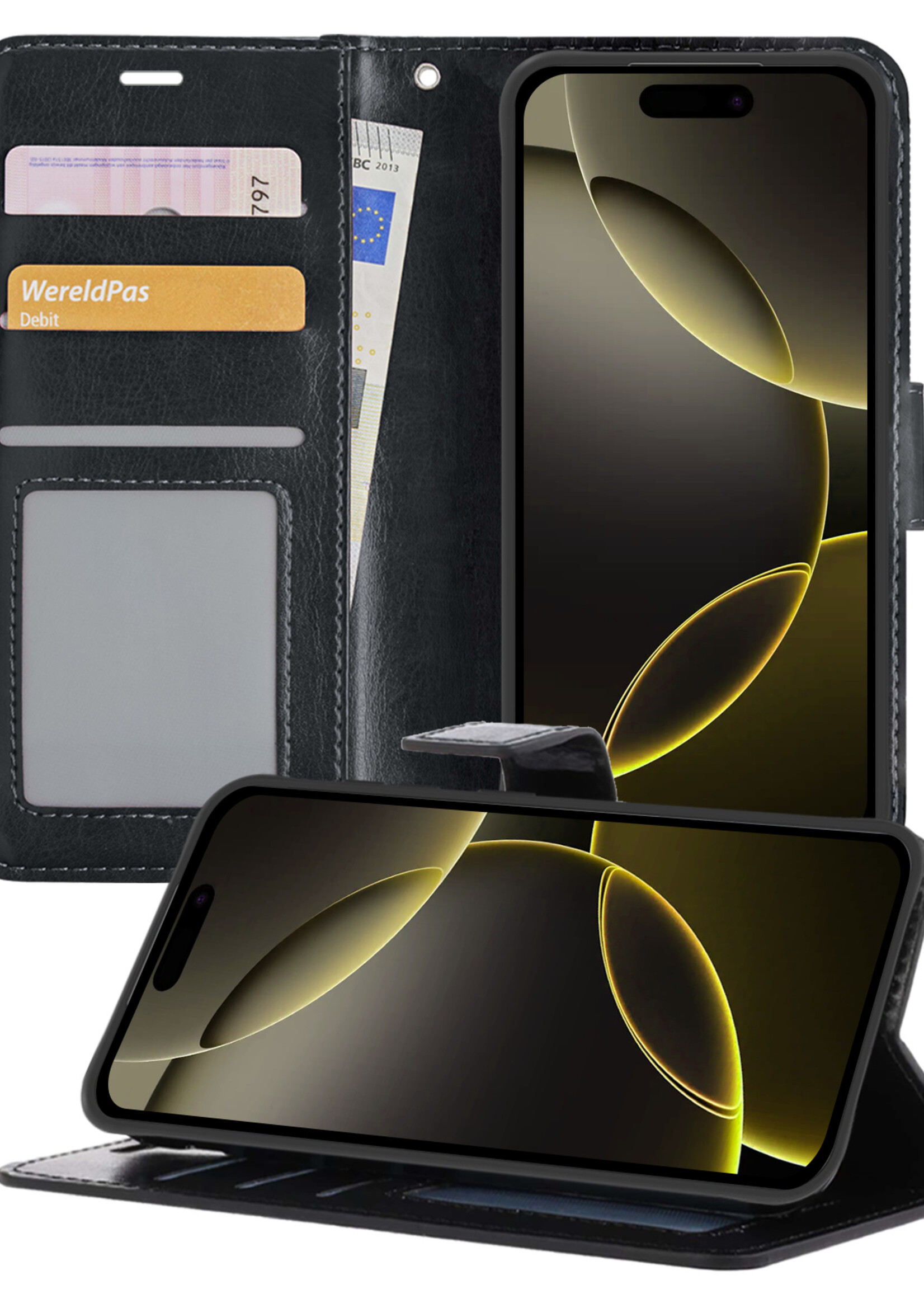 LUQ Hoesje Geschikt voor iPhone 16 Pro Max Hoesje Book Case Hoes Wallet Cover - Hoes Geschikt voor iPhone 16 Pro Max Hoesje Bookcase Hoes - Zwart