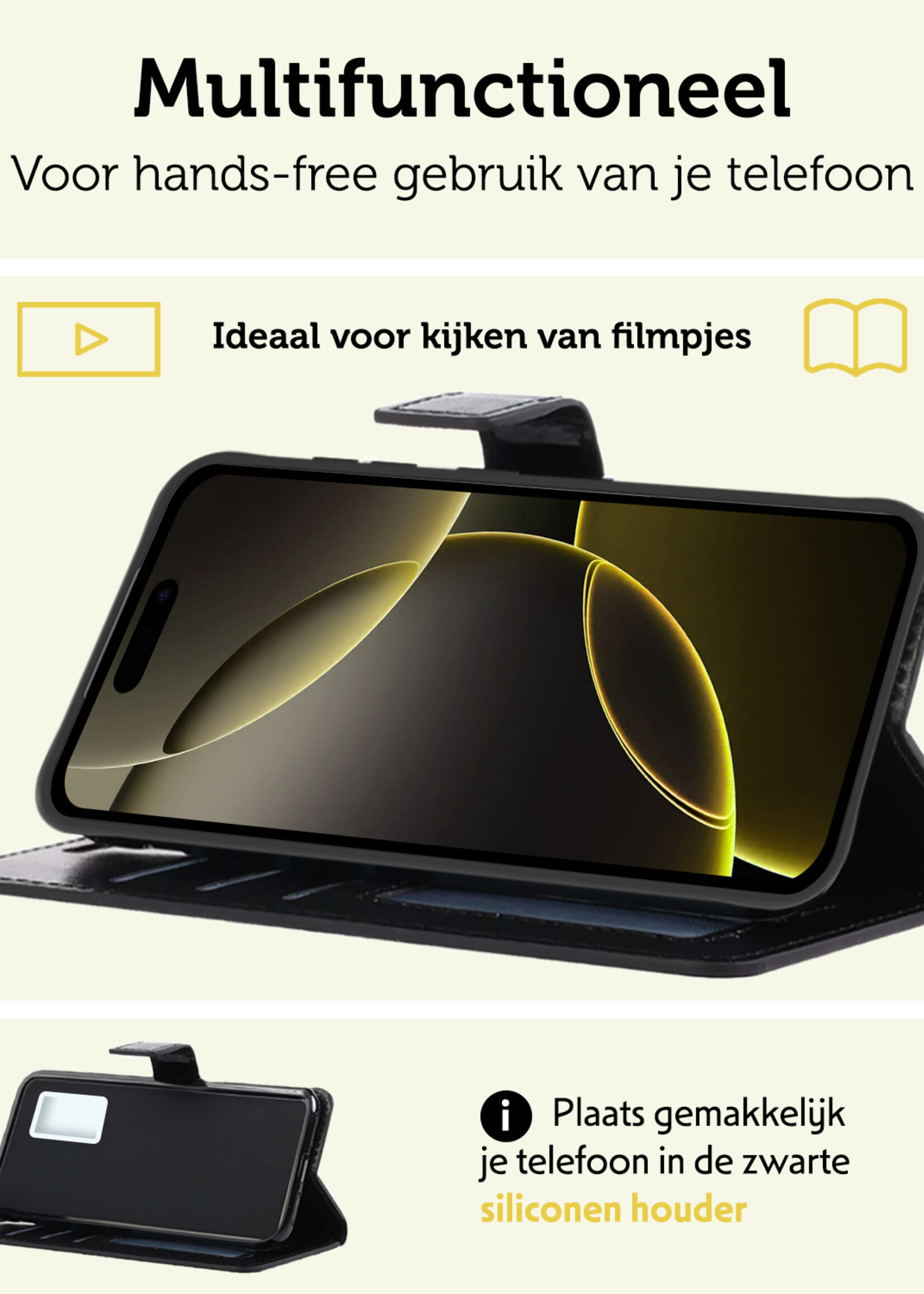 LUQ Hoesje Geschikt voor iPhone 16 Pro Max Hoesje Book Case Hoes Wallet Cover - Hoes Geschikt voor iPhone 16 Pro Max Hoesje Bookcase Hoes - Zwart