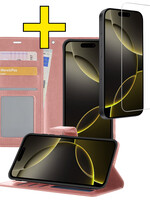 LUQ LUQ iPhone 16 Pro Max Hoesje Bookcase Met Screenprotector - Rose Goud