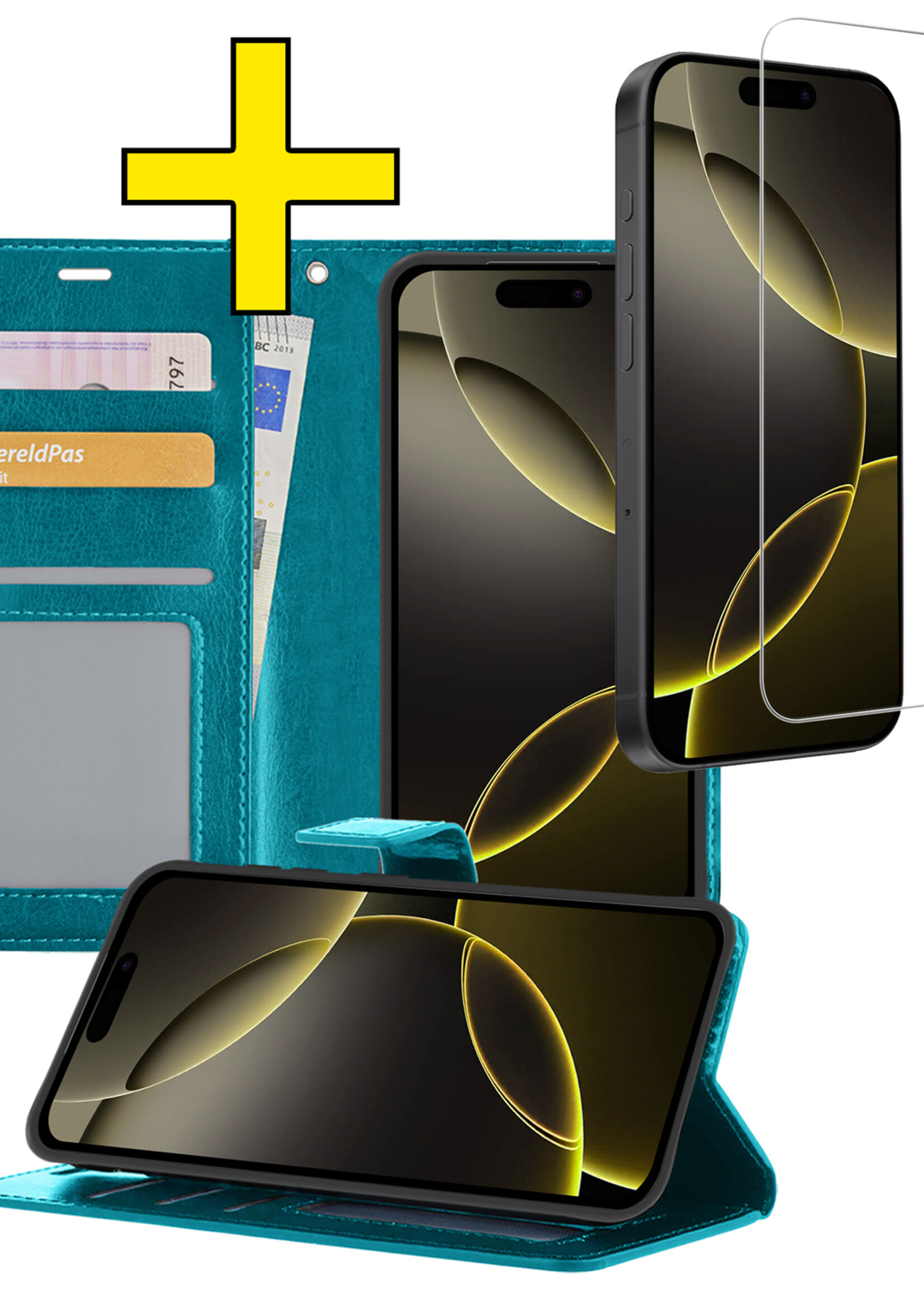 LUQ Hoesje Geschikt voor iPhone 16 Pro Max Hoesje Book Case Hoes Wallet Cover Met Screenprotector - Hoes Geschikt voor iPhone 16 Pro Max Hoesje Bookcase Hoes - Turquoise