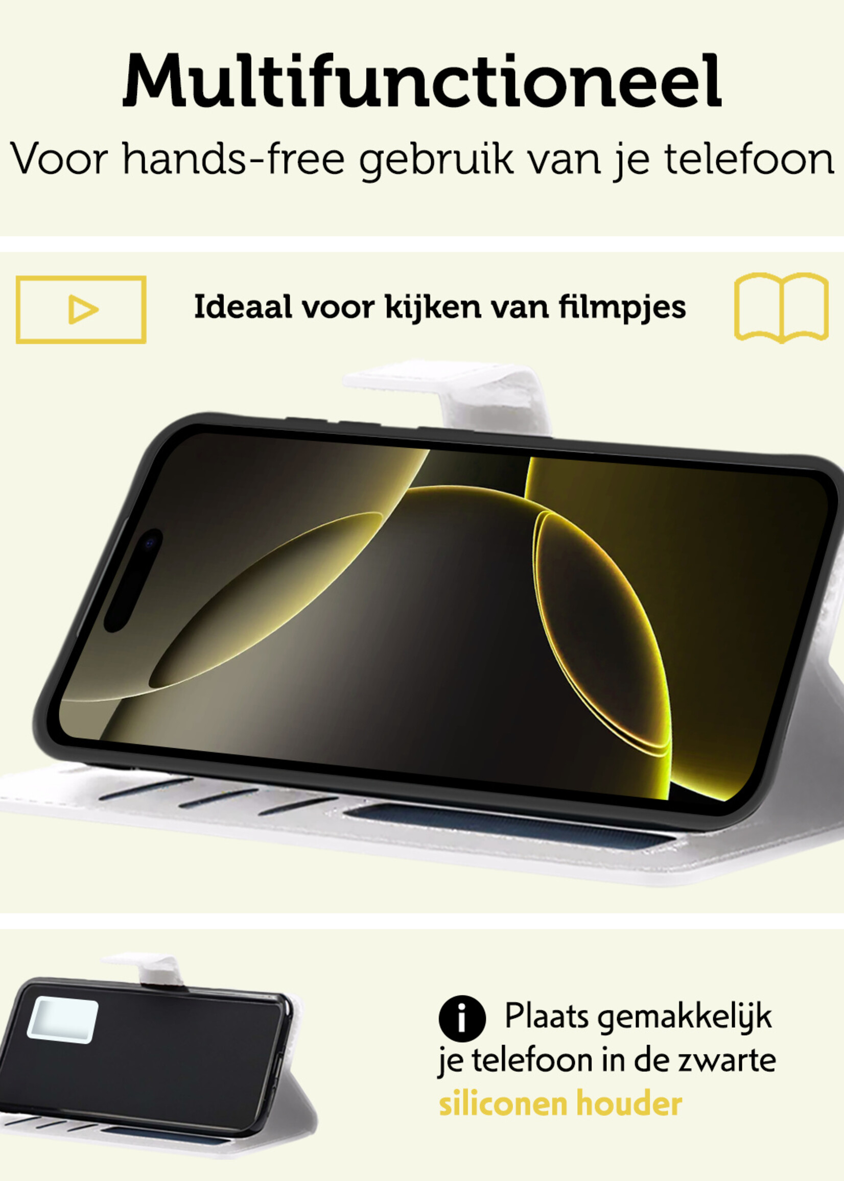 LUQ Hoesje Geschikt voor iPhone 16 Pro Max Hoesje Book Case Hoes Wallet Cover Met Screenprotector - Hoes Geschikt voor iPhone 16 Pro Max Hoesje Bookcase Hoes - Wit