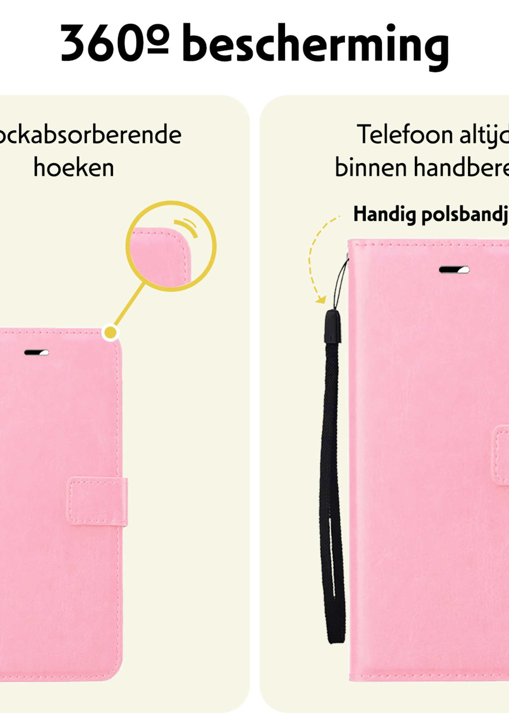 LUQ Hoesje Geschikt voor iPhone 16 Pro Max Hoesje Book Case Hoes Wallet Cover Met 2x Screenprotector - Hoes Geschikt voor iPhone 16 Pro Max Hoesje Bookcase Hoes - Lichtroze