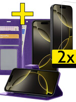 LUQ LUQ iPhone 16 Pro Max Hoesje Bookcase Met 2x Screenprotector - Paars
