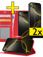 LUQ LUQ iPhone 16 Pro Max Hoesje Bookcase Met 2x Screenprotector - Rood