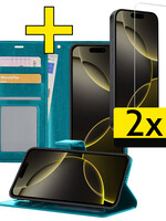 LUQ LUQ iPhone 16 Pro Max Hoesje Bookcase Met 2x Screenprotector - Turquoise