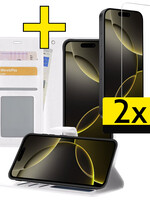 LUQ LUQ iPhone 16 Pro Max Hoesje Bookcase Met 2x Screenprotector - Wit