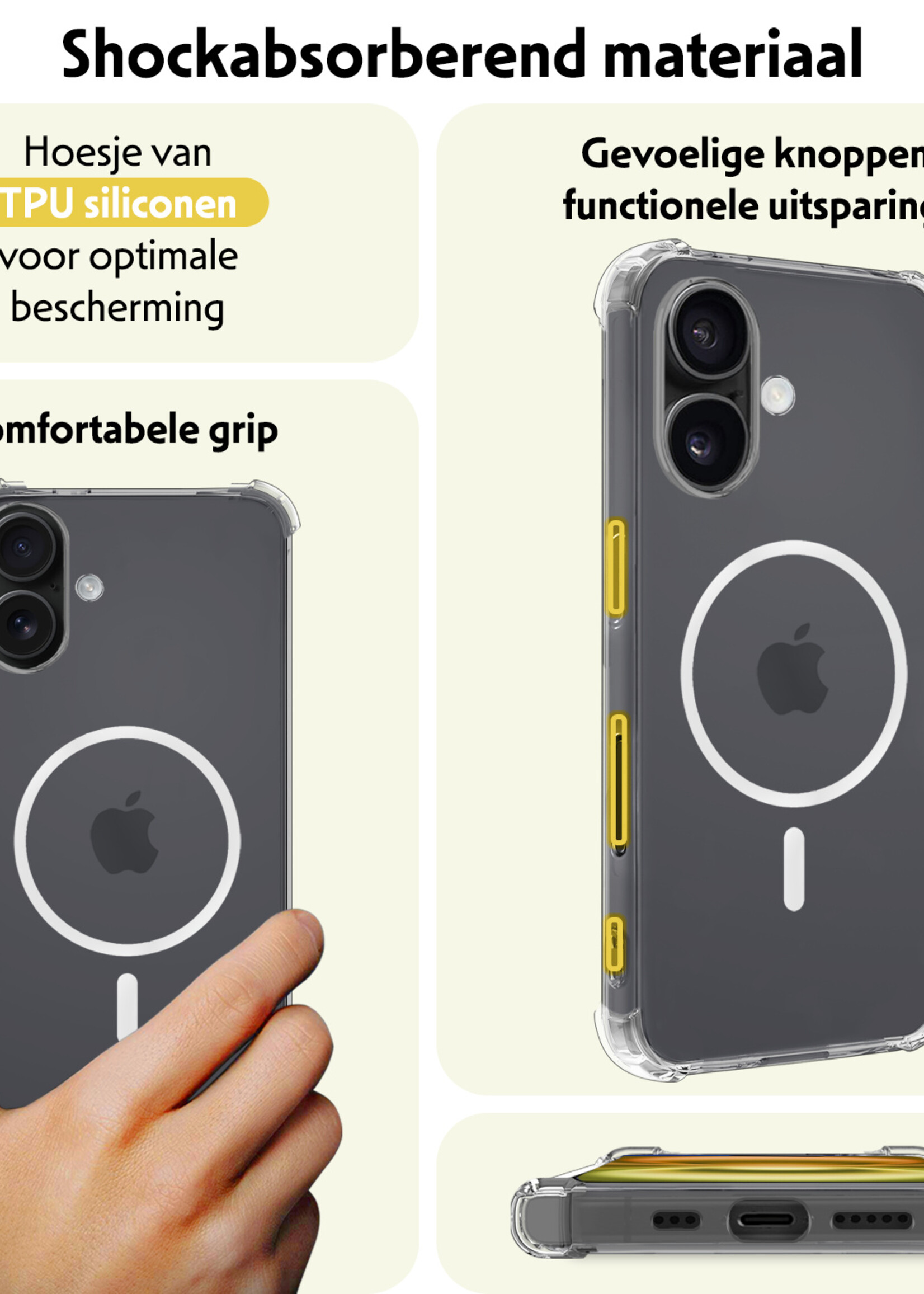 LUQ Hoesje Geschikt voor iPhone 16 Plus Hoesje Geschikt voor Magsafe Shockproof Case - Hoes Geschikt voor iPhone 16 Plus Hoesje Magsafe Shock Proof - Transparant