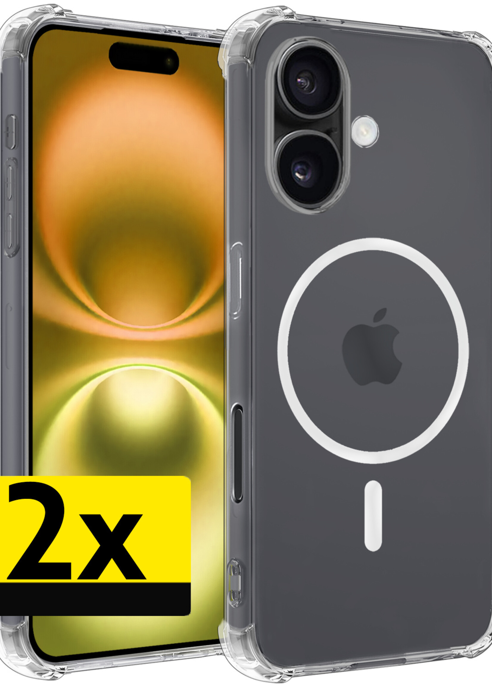LUQ Hoesje Geschikt voor iPhone 16 Plus Hoesje Geschikt voor Magsafe Shockproof Case - Hoes Geschikt voor iPhone 16 Plus Hoesje Magsafe Shock Proof - Transparant - 2 Stuks