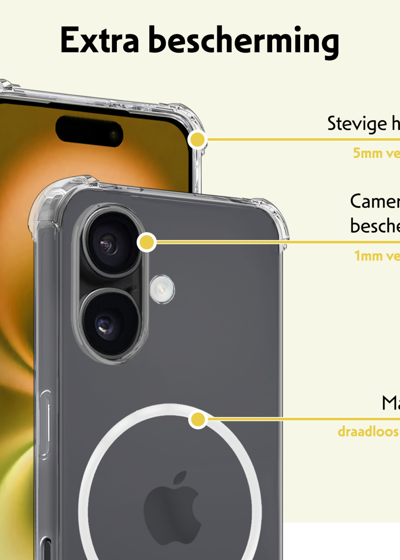 LUQ Hoesje Geschikt voor iPhone 16 Plus Hoesje Geschikt voor Magsafe Siliconen Shock Proof Case Met 2x Screenprotector - Transparant