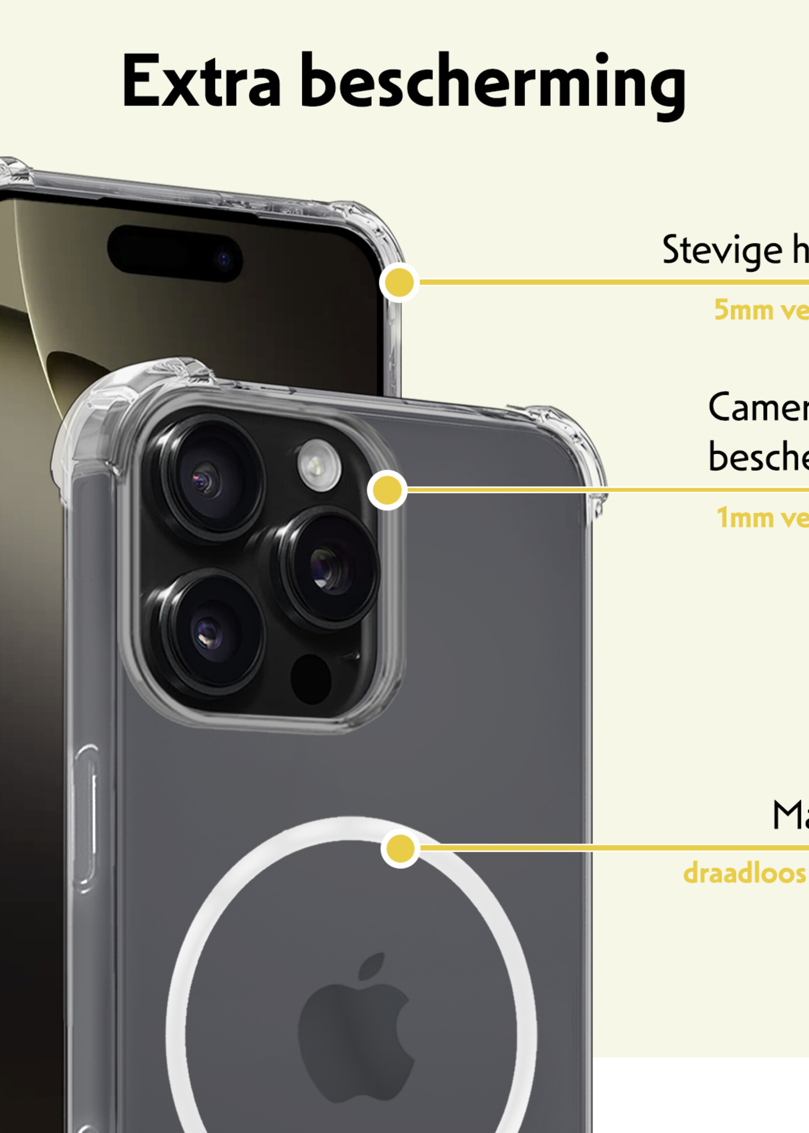 LUQ Hoesje Geschikt voor iPhone 16 Pro Hoesje Geschikt voor Magsafe Siliconen Shock Proof Case Met 2x Screenprotector - Transparant