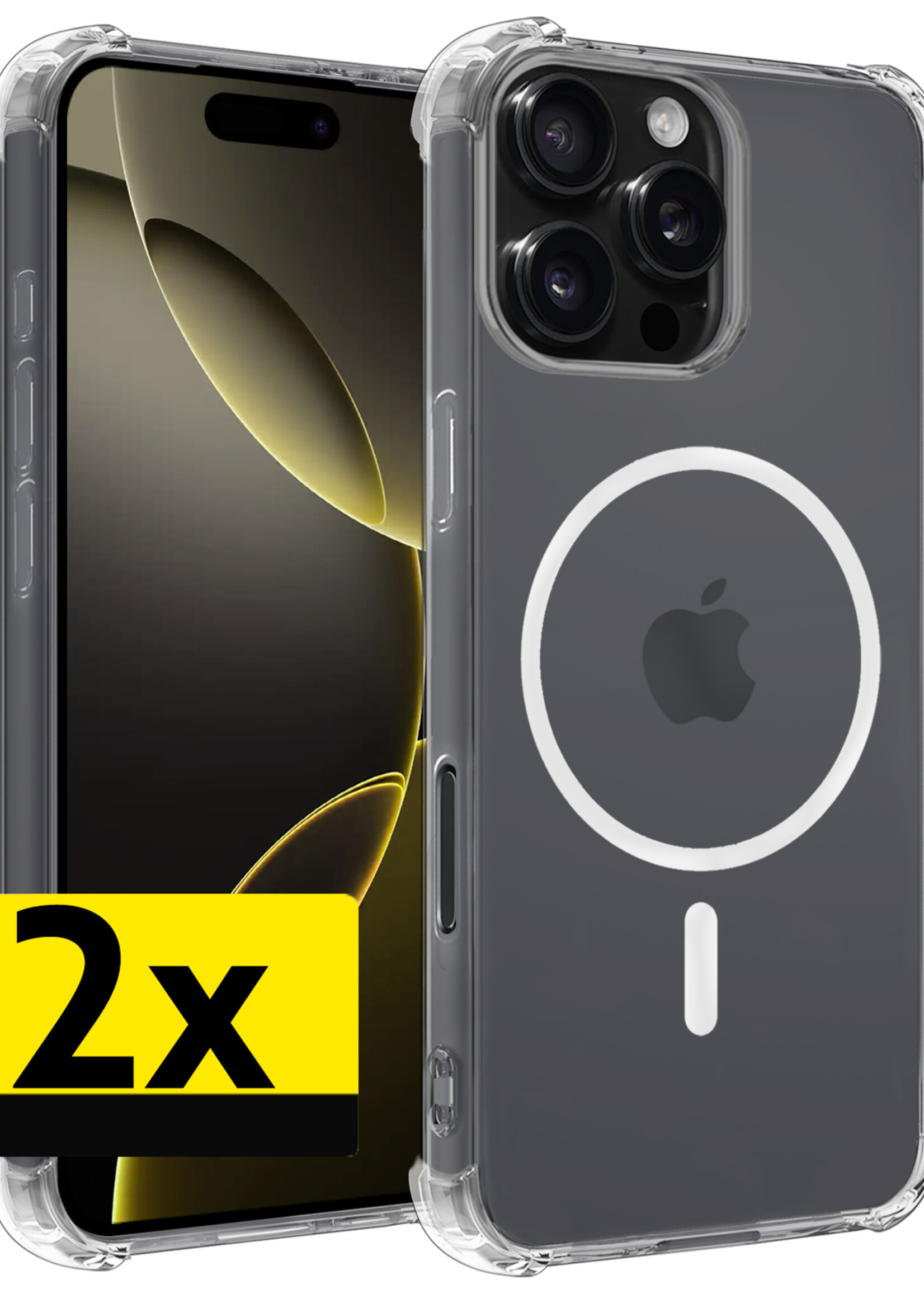 LUQ Hoesje Geschikt voor iPhone 16 Pro Max Hoesje Geschikt voor Magsafe Shockproof Case - Hoes Geschikt voor iPhone 16 Pro Max Hoesje Magsafe Shock Proof - Transparant - 2 Stuks