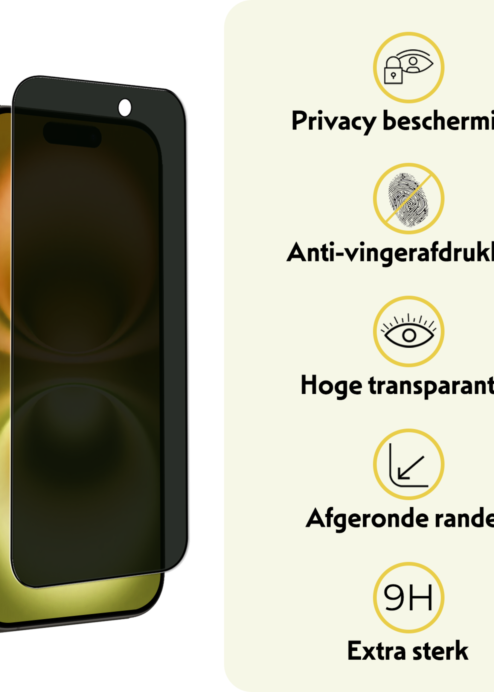 LUQ Screenprotector Geschikt voor iPhone 16 Privacy Screenprotector Bescherm Glas - Privacy Screenprotector Geschikt voor iPhone 16 Screenprotector Glas