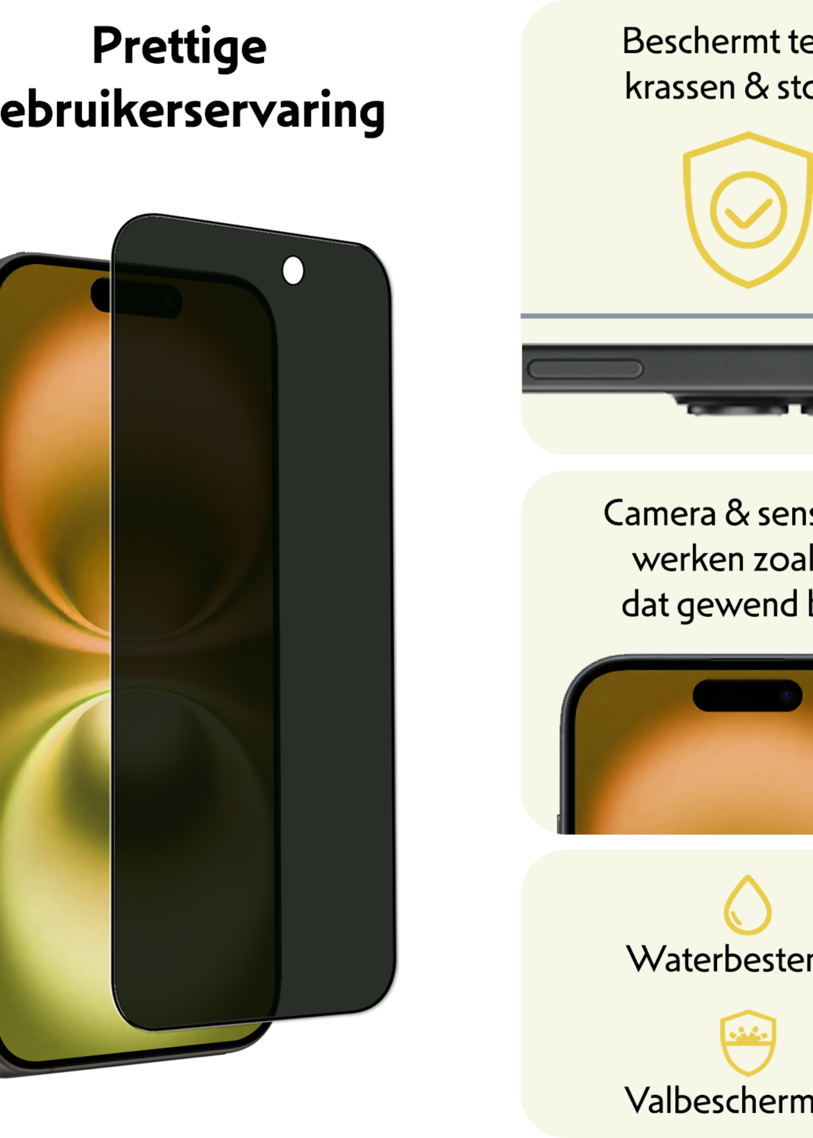 LUQ Screenprotector Geschikt voor iPhone 16 Privacy Screenprotector Bescherm Glas - Privacy Screenprotector Geschikt voor iPhone 16 Screenprotector Glas - 2 Stuks